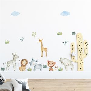 Cartoon mão desenhada animais adesivo de parede para decoração de casa quarto kids kingdergarten decoração de parede adesivos de vinil decalques de parede decoração de casa 210705
