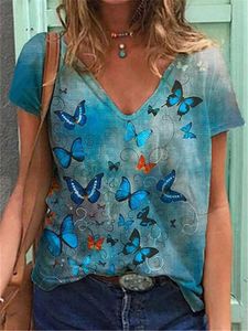 Sommer 2021 T-shirt Frauen Schmetterling Drucken Casual Top Weibliche Kleidung Streetwear Ästhetischen Vintage Shirt Kurzarm Graphic Tee Y0629
