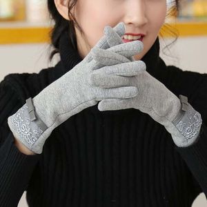 フィンガーレスグローブXeongkvi韓国のナイロンレースのタッチスクリーン厚さミトンブランド秋冬暖かい女性の綿のhandschoenen