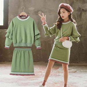 Spring Girls Outfits Ruffle Sleeve Tops and Cute Skirts for 10 12 Years Pullover Outerwear Kids Clothes Clothing 210622