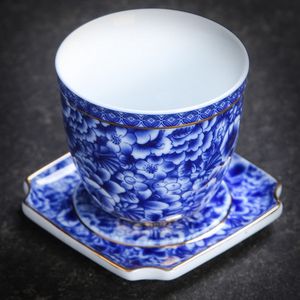 Vintage Flower Cup med tallrik Porslinskål Jingdezhen keramisk kopp kaffe mugg