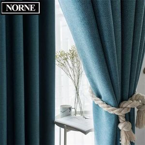 NORNE Modern Style Solid Color Cotton and Linen Thermal Insulated Curtains Blackout Curtain Drape For Living Room Brdroom Window 211203