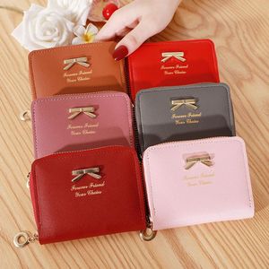 Sacs de rangement filles en cuir Pu porte-monnaie femmes nœud papillon petit portefeuille pochette à fermeture éclair Kawaii Mini sac porte-cartes mignon dames