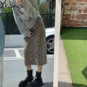 Casual Leopard Print Skirts Women High Waist Female Pencil vintage Spring Ladies Chic Long Bodycon 210421