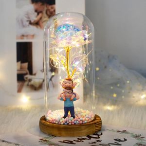 Decorative Flowers & Wreaths 2021 LED Enchanted Galaxy Rose Eternal 24K Gold Foil Flower With Fairy String Lights In Dome Home Decor Mother