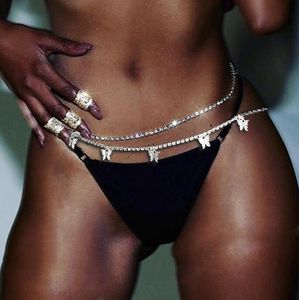 Sexy Body Biżuteria Rhinestone Tenis Talia Łańcuch dla Kobiet Plaża Urok Bikini Butterfly Heart Belly Łańcuchy Pas