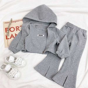 Toddler Girl Sport Clothing Set Autumn Hodded Jacket Crop Top Pants Children Highj Quality Clothing Set Kids Clothing Wholesale 211021