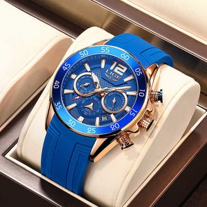 Relógios Mens Lige Top Marca Relógio Impermeável Masculino Silicone Strap Sport Quartz Watch para homens Big Dial Chronograph Pulso de pulso 210527