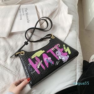 Umhängetaschen Graffiti PU Leder Kleine Unterarm Für Frauen Luxus Handtaschen Weibliche Reise Totes Dame Umhängetasche