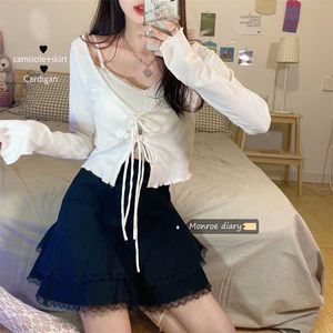 Sunscreen Short Strap V-neck Knitted Top Women's Summer Autumn Viscose Fiber Small Cardigan Thin long-sleeved 211011