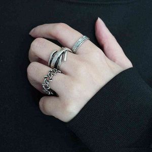 Set da 3 pezzi Anelli per gioielli con anello trasversale Hip Hop per uomo Donna Anelli estetici gotici retrò Accessori di tendenza Anello diviso G1125