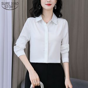Yaka Şifon Bluz Kadınlar Tops Ve Bluzlar Bahar Moda Uzun Kollu Ofis Çalışması OL Saten Gömlek Blusas 13040 210508