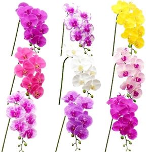 Latex 9-Heads Sztuczne motyl Kolory Orchidea Duży Rozmiar Fałszywy Phalaenopsis Silicon PU Prawdziwe Dotyka Wedding Home Decor Y0630