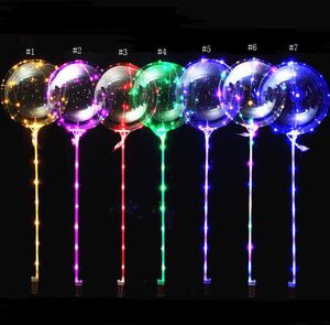 Party Decoration Luminous LED Balloon Transparent Clear BoBo Balloons 18 inch Light Colorful Wave Helium Ball for Birthday Wedding Christmas Decorative SN2665