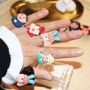 New Funny Cute Colorful Acrylic Resin Ring Cartoon Exaggerated Character Avatar Finger Rings Women Girls Party Jewelry Gifts G1125