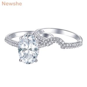 lei 2 pezzi solido argento sterling 925 anello di fidanzamento fede nuziale set da sposa forma ovale AAAAA zircone gioielli grandi BR0875 211217