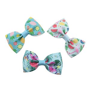 INS Boutique Flamingos Fruit Printed ribbon hair bows clips Grils Alligator Hairpins Bowknot Hair accessories