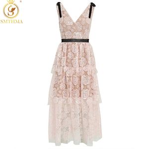 Vintage Zarif Pembe Gül Dantel Yaz Elbise Kadın Nakış Parti Elbiseler Vestido Midi Feminino 210520