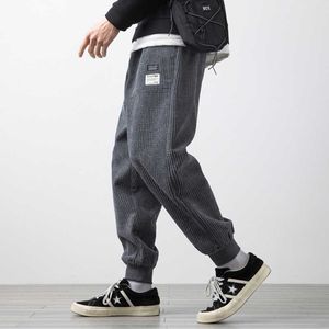 Primavera moda tornozelo-comprimento corduroy calça folga homens corredores hip hop casual calças harem calças de rua 210707