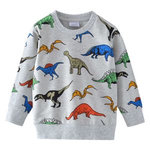 Springen Meter Kinder Dinosaurier Sweatshirts Baumwolle Winter Herbst Baby Jungen Mädchen T Shirts Alle Gedruckt Tiere Für Jungen 210529