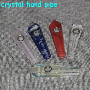 Fumo Pipa in pietra di cristallo per tabacco da fumo Guarigione al quarzo Pipa a mano Carb Hole Gemstone bong wax dab tools