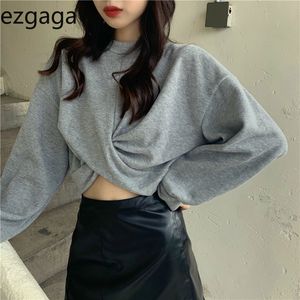 EZGAGA Oversized Bluza Damskie Moda O-Neck Z Długim Rękawem Baggy Solidna Znosić Koreański Chic Crop Tops Streetwear Bluza Damska 210430