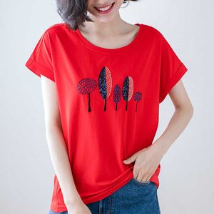 スパンコールTシャツ幾何学模様刺繍T女性夏トップスコットンTシャツ女性プラスサイズのレディース服Teemme 210615