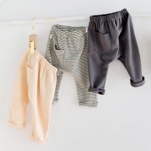 Meninos meninos meninas sólidas leggings toddler listrado pp calças menino casual harems calças crianças calças crianças fundo da calça bebê roupas 210413