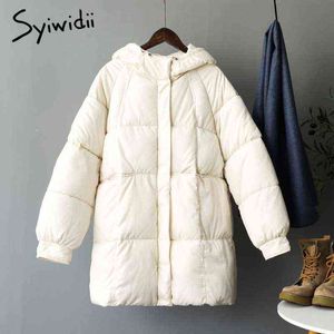 Syiwidii ​​kadın Kış Ceket Moda Kalınlaşmak Ceket Hood Uzun Boy Ceket Gevşek Sıcak Giyim Mavi Bej Parkas 211130