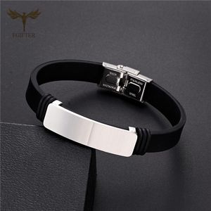 Pulseira de silicone preto dos homens clássicos pulseira simples acessórios de aço inoxidável simples moda jóias