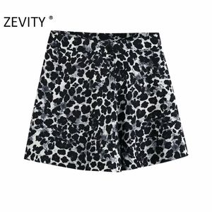 Kvinnor Vintage Animal Texture Utskrift Casual Slim Bermuda Shorts Ladies Knappar Chic Shorts Pantalone Cortos P916 210420