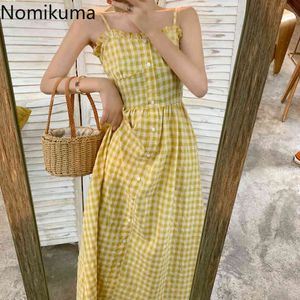 Nomikuma Vintage Plaid Dress Donna Moda Abiti estivi Monopetto Spaghetti Strap Abiti Donna Abiti Mujer 210514