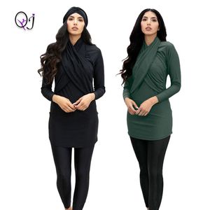 Swim Wear 4XL Muslim Swimwear Women Modest Patchwork Hijab Long Sleeves Beachwear Sport Swimsuit 3pcs Islamic Bathing Suit Plus Size