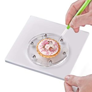 Baking & Pastry Tools Acrylic Square Cookie Decorating Turntable Stencils Holder Sugar Swivel For Royal Icing(5.9In)