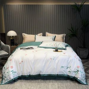 Bedding Sets Natural Healthy Skin Egyptian Cotton Elegant Flowers Embroidery Woman Set Duvet Cover Quilt Bed Linen Pillowcases