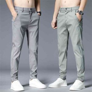 Men's Summer Light Pants Trends Style Classic Dress Trouser Husband Straight Elastic Waist Band Black Gray Casual Pant Male 210715