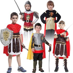 Halloween Party Dla Dzieci Chłopcy Królewski Wojownik Knight Kostiumy żołnierz Dzieci Średniowieczny Roman Z Cape Cosplay Carnival Fancy Dress G0925