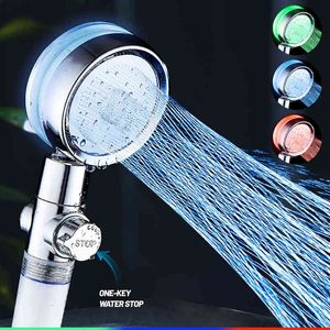 ZhangJi 3 Colors LED Shower Head Temperature Control with Stop Button and Cotton Filter Water Saving Handheld Shower Nozzle H1209