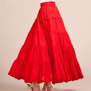 Lato Kobiety Spódnica Pościel Bawełniana Vintage Długie Spódnice Elastyczna Talia Boho Maxi 210619