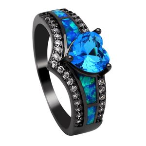 Anéis de casamento Moda Lady Promise Ring Jewelry Fire Opal Love Heart para casal Black and Engagement Mulheres acessórios
