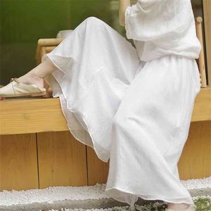 Spring Arrival Vintage Literature And Art Ladies Breeches Cotton Flax High Waist Loose Wide Leg Pants Free 210527