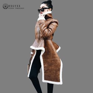 Women's Leather & Faux Irregular Jacket Women Imitation Sheepskin Coats Thick Slim Lamb Wool Shearling Winter Outwear 2021 Okd708