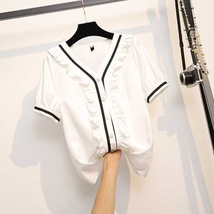 여름 여자 tshirts 사무실 숙 녀 흰 셔츠 여성 캐주얼 짧은 소매 여자 셔츠 탑 및 티셔츠 우아한 mujer camisetas 210604