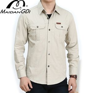 Maidangdi homens camisa verão mangas compridas cor sólida masculino qualidade militar roupa wearable roupa 100% algodão absorvente respiração 6x 210721
