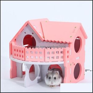 小動物用品ペットホームガーデンミニハムスターネストラビットヘッジホッグログキャビンスリーハウスGWA10416ドロップデリバリー2021 NFD2C