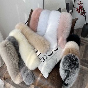 80 cm Winter 100% Echt Fox Pelz Schal Gerade Kragen frauen Mantel Hut Warme Dekoration Trim Natürliche Fuchs Schals Luxus Dicken Schal H0923