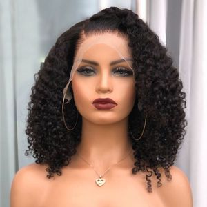 Fábrica Indiana Kinky Curly Curta Bob Perucas 180 Densidade De Seda Top Lace Completa Perucas de Cabelo Humano com Cabelo Bebê Prejuídos 360 Perucas Frontais de Laço