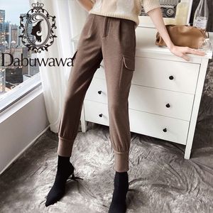 Dabuwawa Casual Kargo Pantolon Kadınlar Ile Cep Orta Bel Katı Streetwear Pantolon Kadın Gevşek Fit Sonbahar Kış DT1DLP011 210520