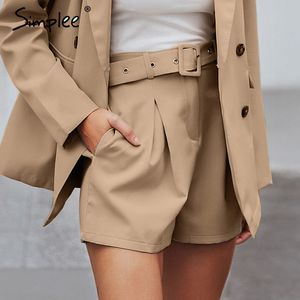 Casual sash bälte kvinnor elastiska midja blazer kort byxor streetwear solid mjukt kontor damer botten shorts 210414