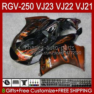 Body Orange Flames Kit för SUZUKI RGVT RGV 250 CC RGV250 SAPC VJ23 Cowling RGV-250CC RVG250 250CC 97 98 Bodywork 107HC.166 RGVT-250 VJ 23 RGV-250 Panel 1997 1998 Fairings